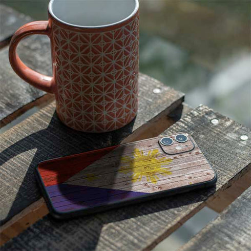 Philippines Flag Dark Wood iPhone 11 Skin